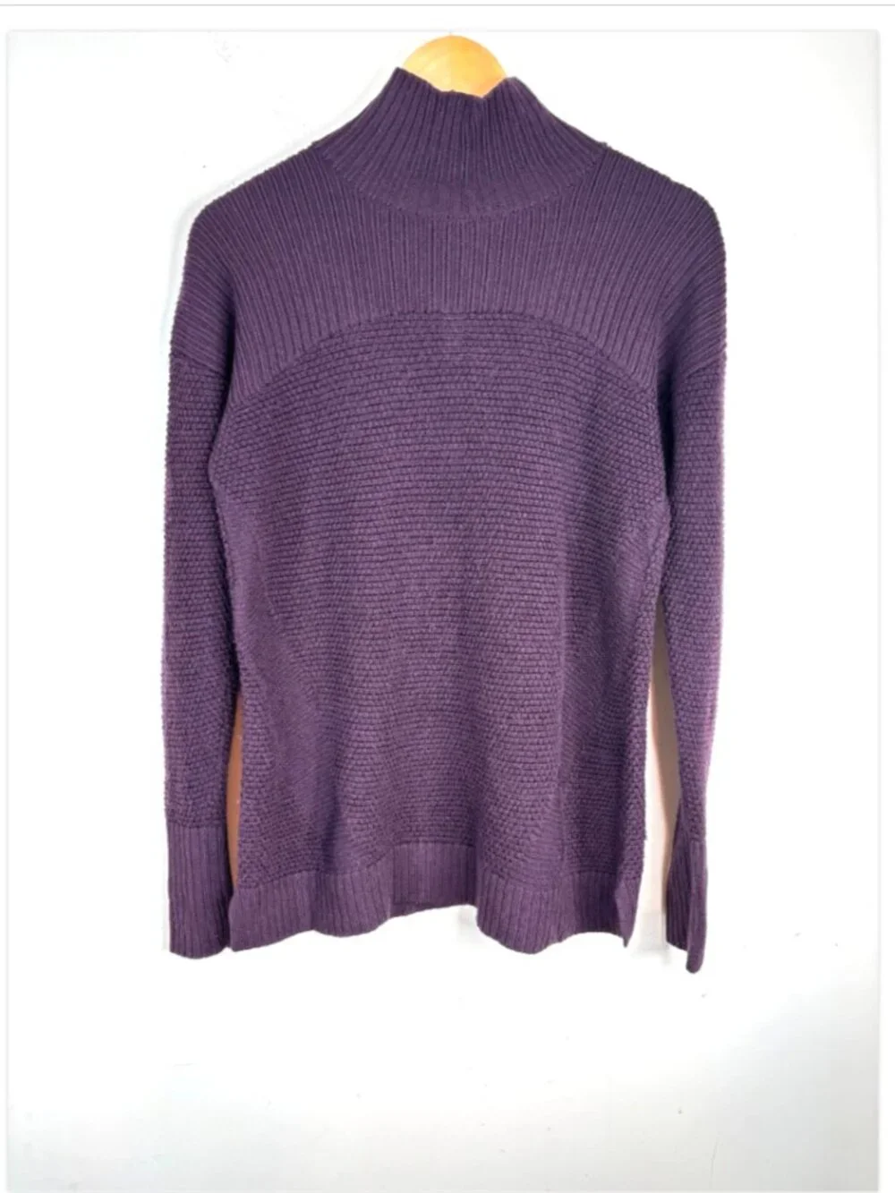 Lululemon Warm and Restore Sweater Size 8 Purple 100% Merino Wool Mock Neck Ski